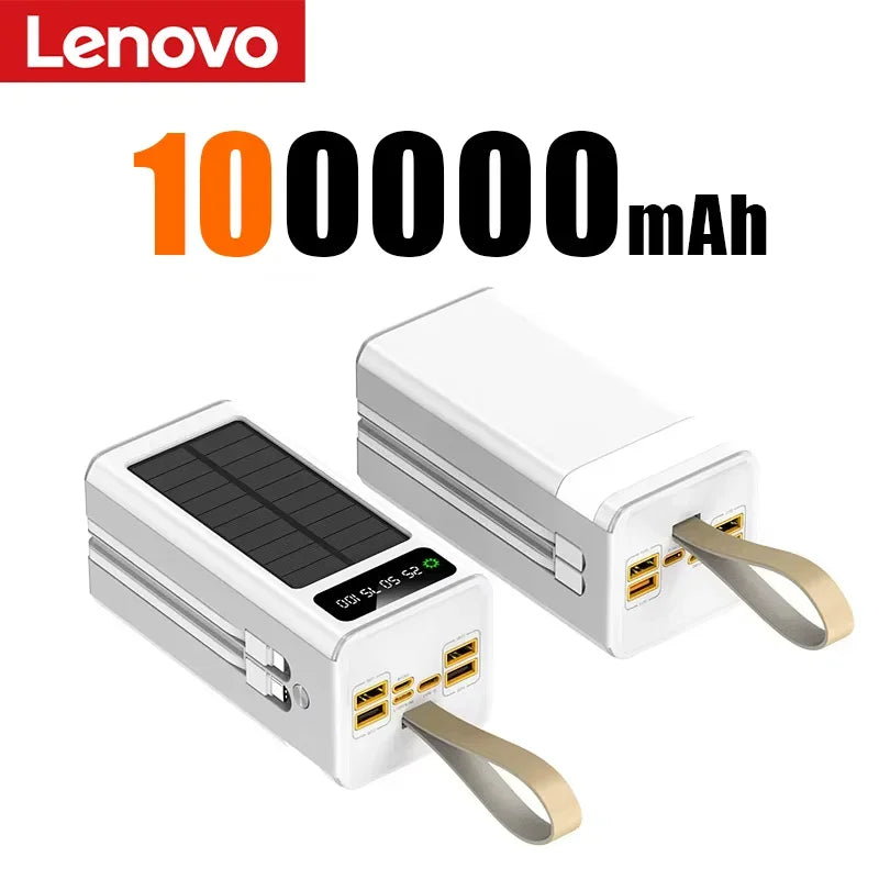 Lenovo 500000mAh Power Bank Large Capacity Portable LED Light Solar External Battery Four Interface Charger Powerbank 2026