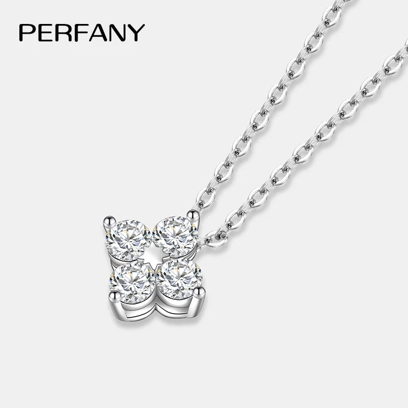 PERFANY All Moissanite Necklace for Women S925 Pure Silver Classic Clover Laboratory Diamond Pendant Fashion Jewelry