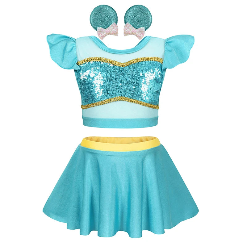 Girls Ruffle Style Princess Swimwear Rapunzel Separate Swimsuit Kids Elsa Anna Jasmine Princess Swimsuits Beach Bikini