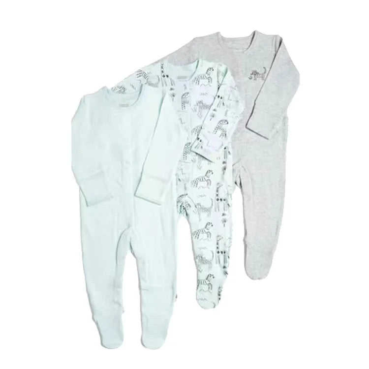 3pcs/Lot Cotton Soft Baby Romper Jumpsuit for Boys Girls with Zipper Footed Long Sleeve Pajama Sleepsuit Outfit Infant Clothes