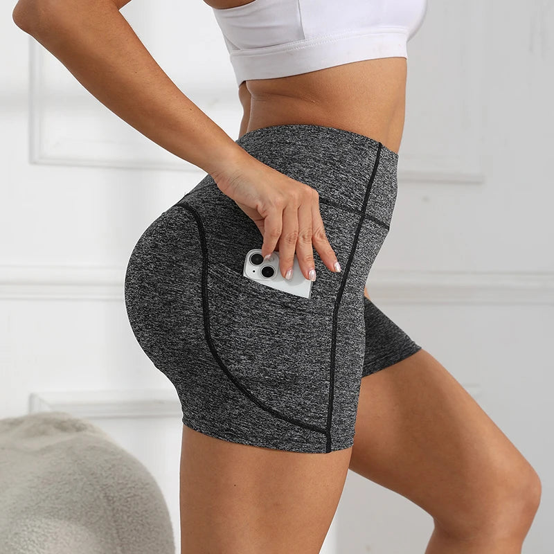 High Waist Push Up Fitness Sports Shorts Women 2026 Summer Quick Drying Pocket Cycling Shorts Woman Solid Tights Yoga Shorts
