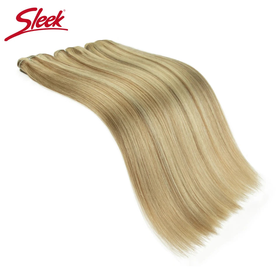 Sleek Peruvian Straight Human Hair Double Drawn Natural Human Hair Weave Bundles Natural Brown #27 #613 Remy Human Hair Bundle