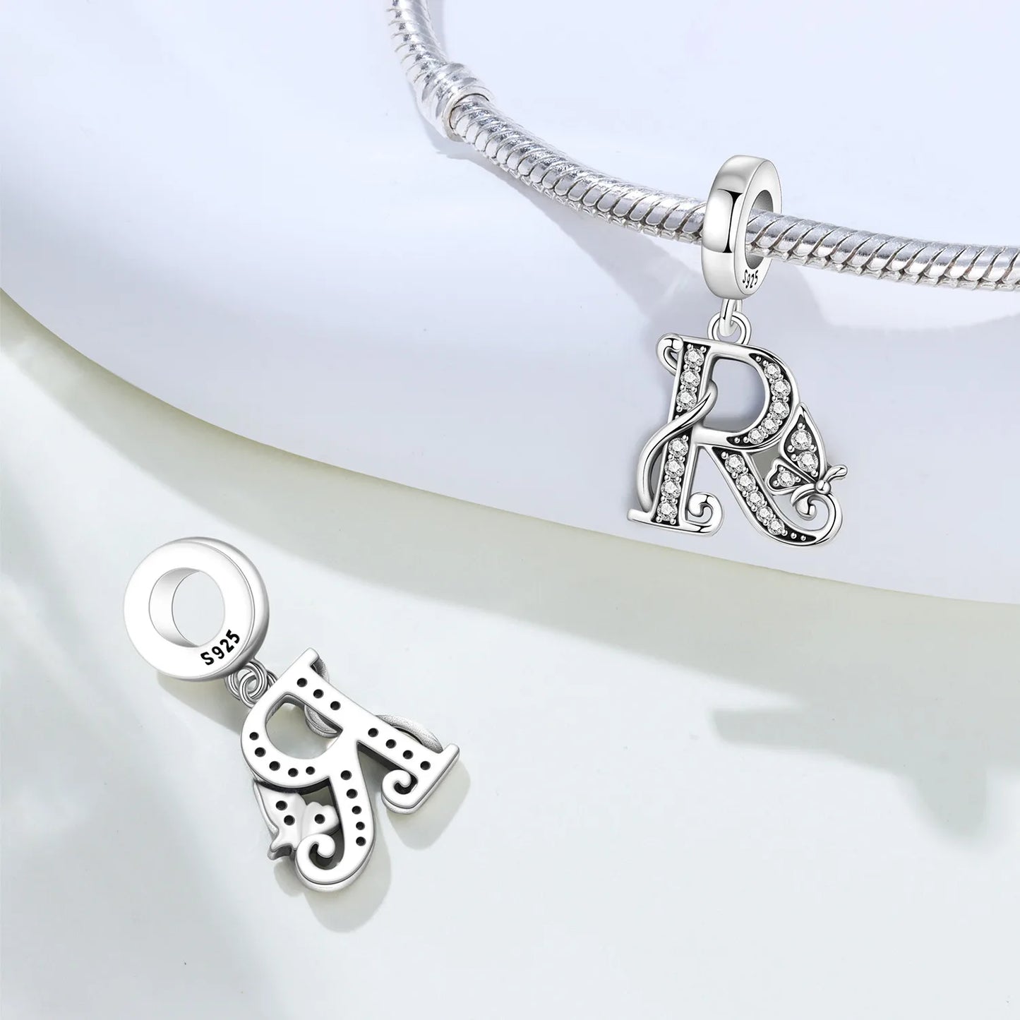 2026 New 925 Sterling Silver Zircon Scroll Grass Pattern 26 Letter Bead Charms for Women Fit DIY Bracelet Necklace Jewelry Gift