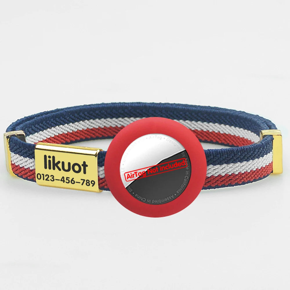 Cute Breakaway Cat Collar with Customized Name Tag Elastic GPS Tracker Kitten Collar with Air Tag Holder Adjustable Pets Collars