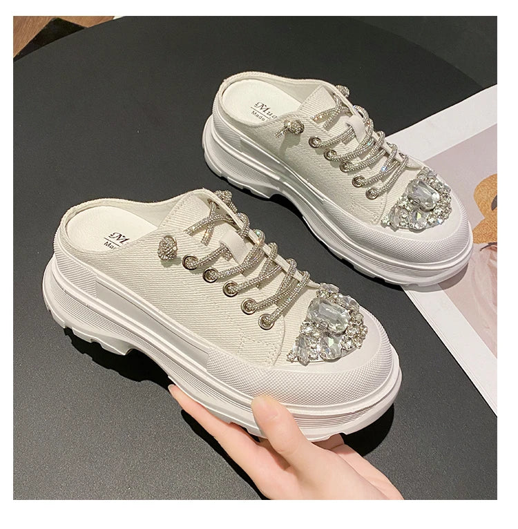 Women Shiny Rhinestones Shoes Four Seasons Casual Sneakers Women Stylish Sport Shoes Lace-Up Sports slippers zapatos mujer
