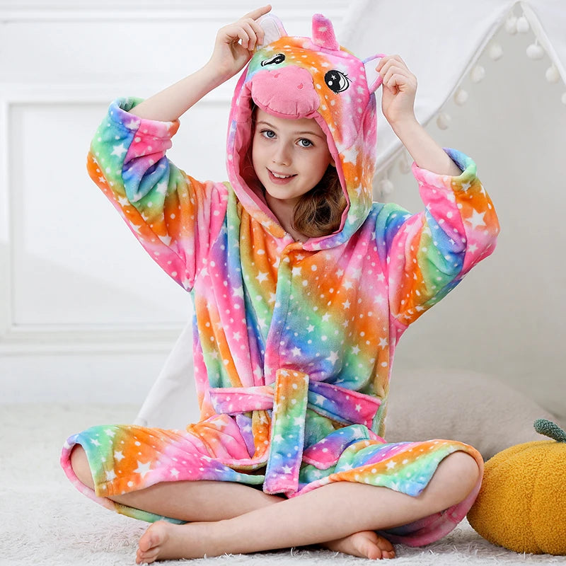Halloween Dinosaur Bathrobes for Children 3 5 7 9 11 13 Years Kids Animal Flannel Homewear Boy Hooded Sleepwear Girls Nightgown