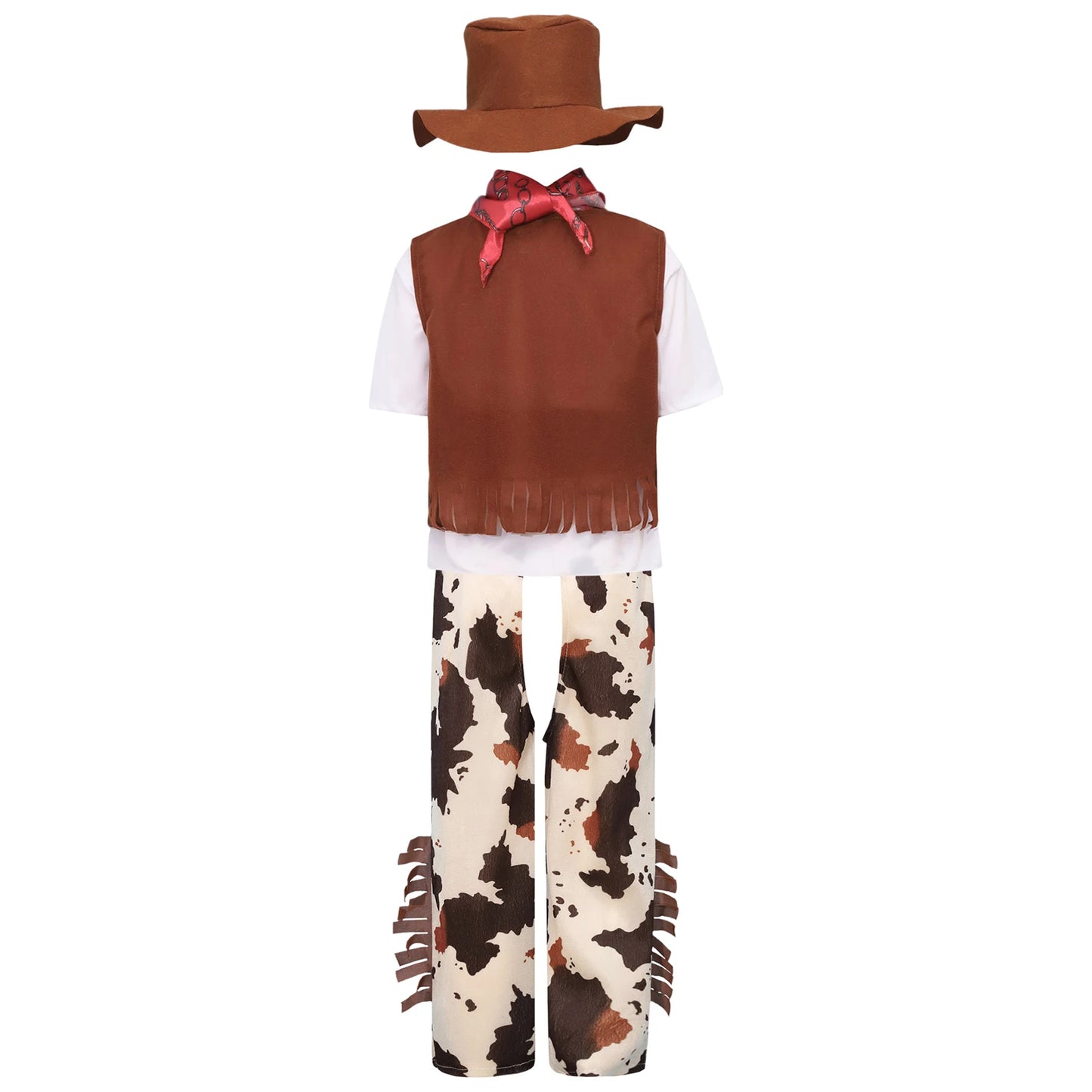6Pcs Boys Western Cowboy Bandanna Halloween Cosplay Costume Dress Up T-shirt with Pants Vest Hat Bandana And Waistband Set