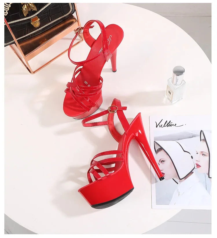 High Heels Model Sexy Black Waterproof Platform 15cm Ultra High Heel Sandals Women Summer Show off Tool for Women Shoes