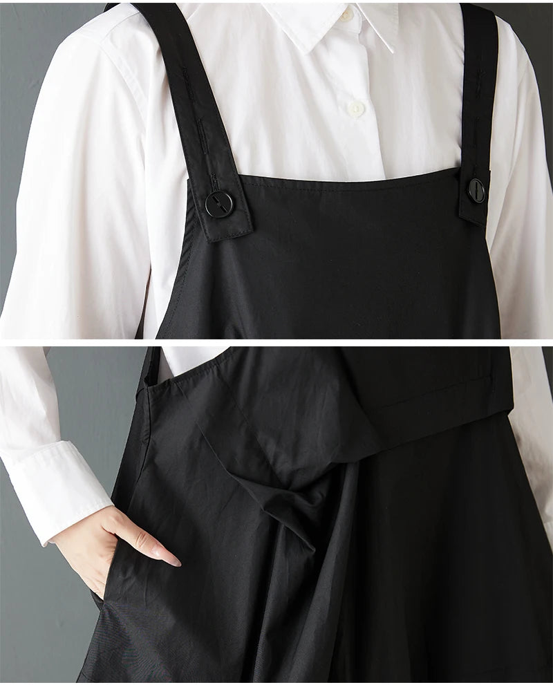 2025 Spring Autumn New Black Vintage Straps Dresses For Women Sleeveless Pleated Loose Casual Dress Robe Elegant Fashion Clothes