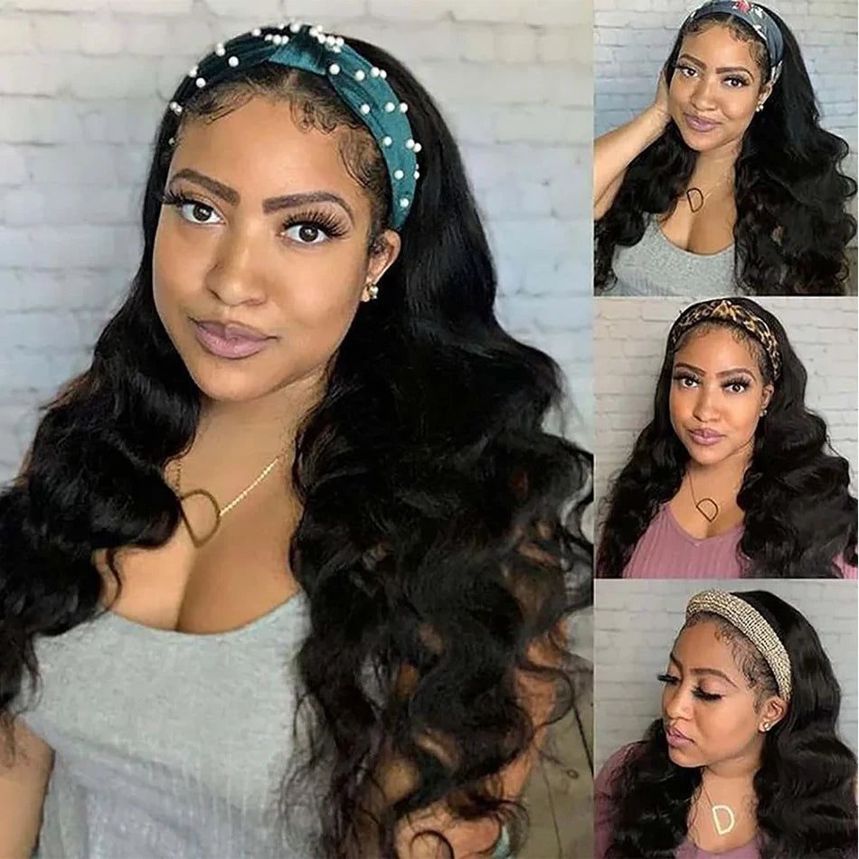 Headband Wig Human Hair Body Wave Glueless Wigs Full Machine Made Wig Peruvian Human Hair Wigs For Black Women Easy to Go 250%