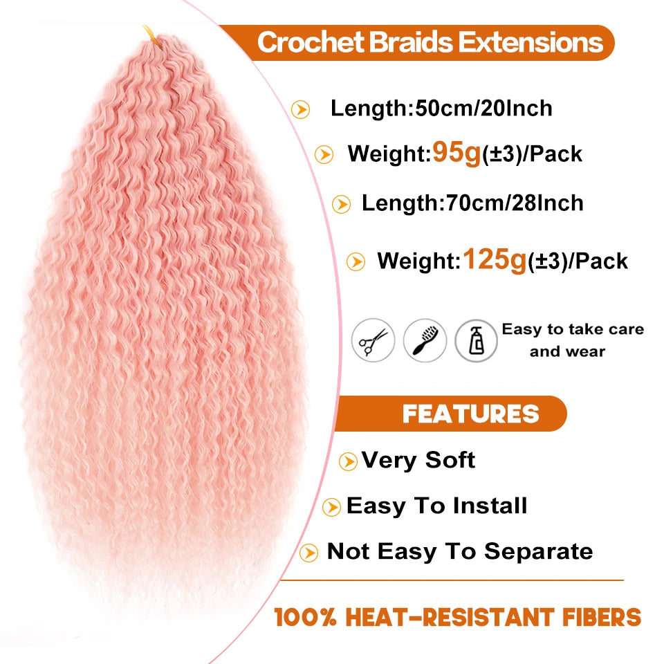 3-7Pcs Synthetic Brazilian Crochet Braids Hair for Women 20-28" Ombre White African Curls Kinky Curly Braiding Hair Extensions