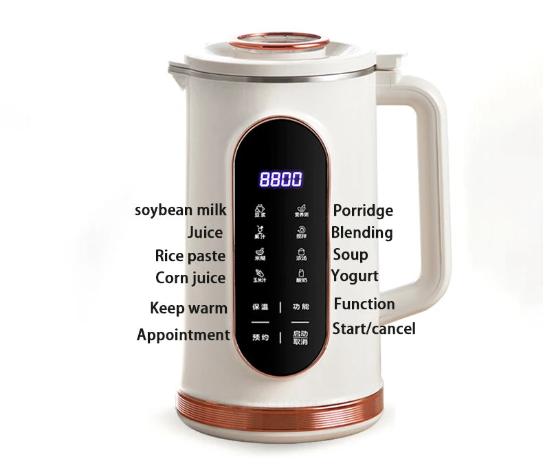 1500ml Multi-Function Electric Soy Milk Maker with Large Touchscreen Display, 10-Blade Mixer, Blender, and Nut Milk Maker