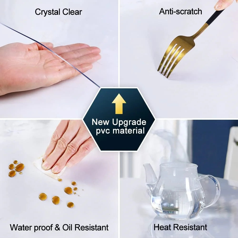 1.0+1.5mm PVC Transparent Tablecloth, Heat-Resistant, Waterproof and Oil-Proof Table Mat