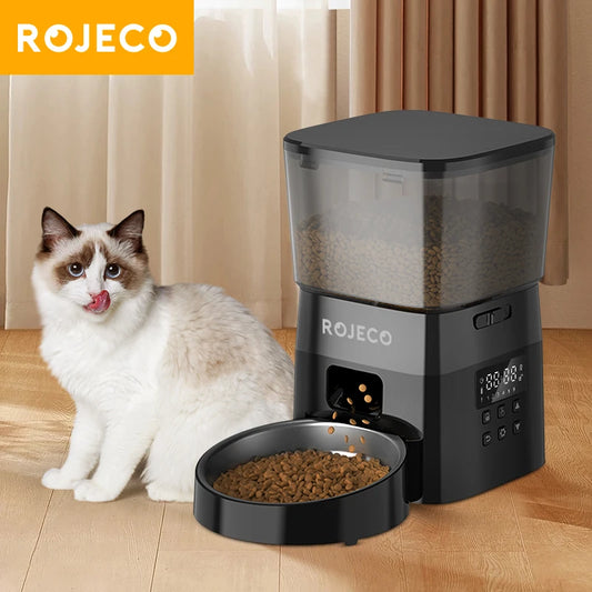 ROJECO Smart Dog Feeder Automatic Dog Food Kibble Dispenser Button Version for Pet Cats Auto Food Container Dog Feeding Supplies