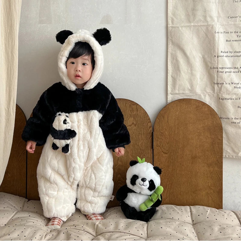 Baby Jumpsuit Baby Plush Panda Plush Hooded Climbing Suit Newborn Baby Cloth Baby Boy Cloth Baby Cloth ملابس داخلية قطعة واحدة