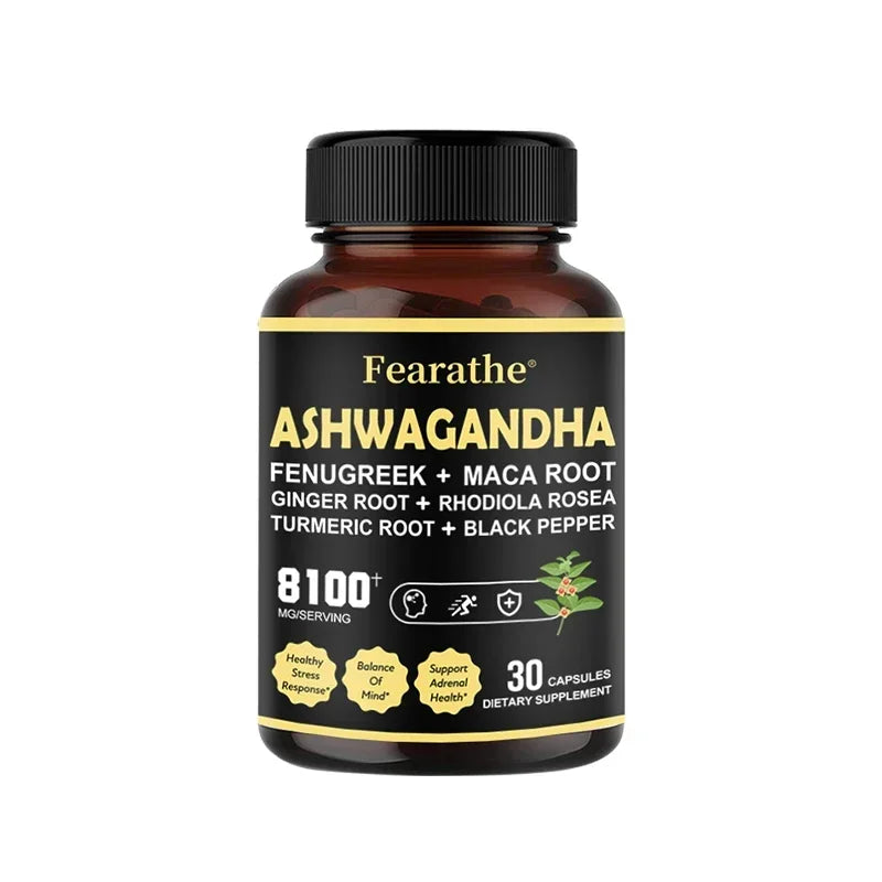 Ashwagandha Capsules - Added Turmeric, Rhodiola Rosea, Ginger, Black Pepper - Strength, Mood & Immune Support