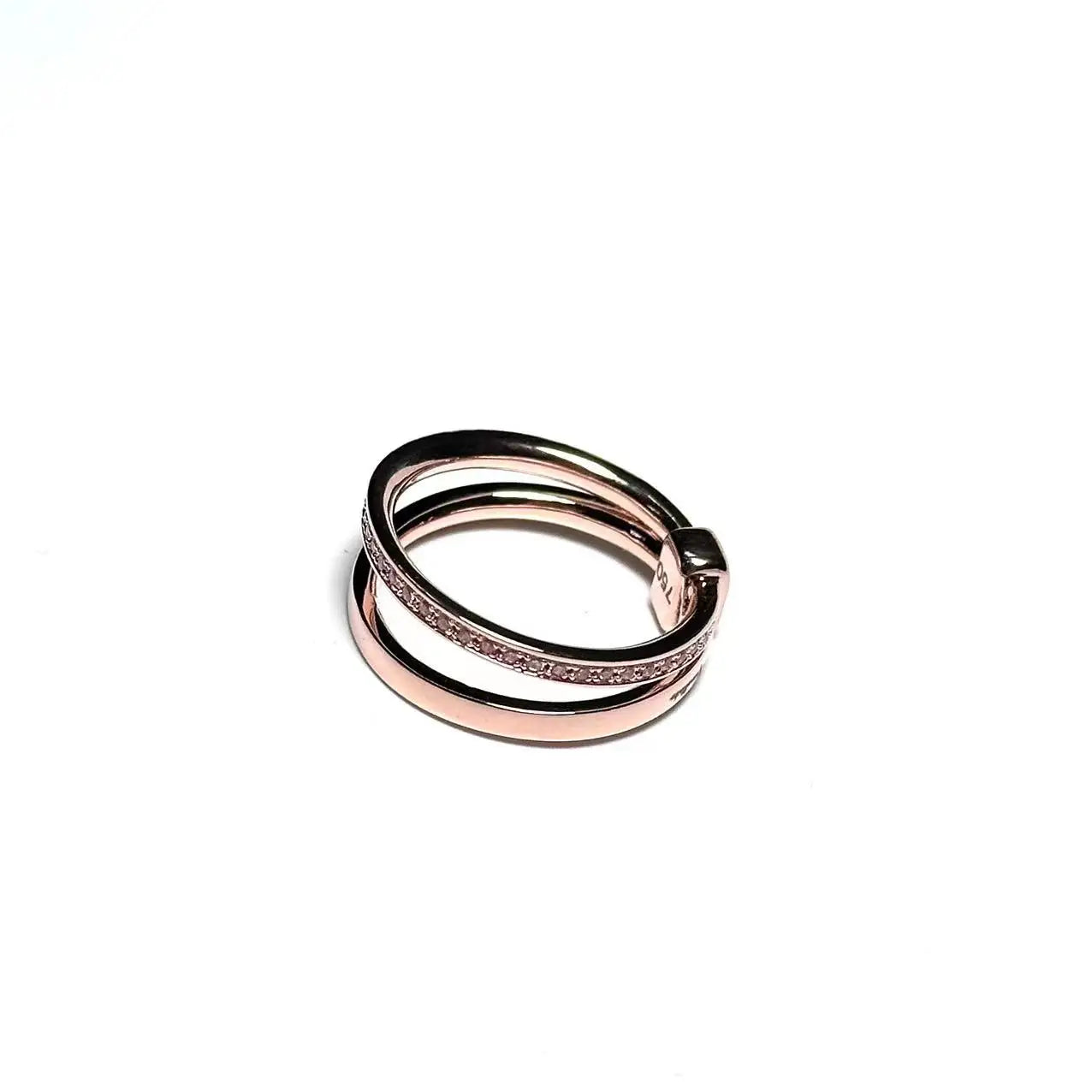 New Elegant P-Together Double-Hoop Zircon Ring Copper With Rose Gold Plated Fashion Jewelry Gift For Women