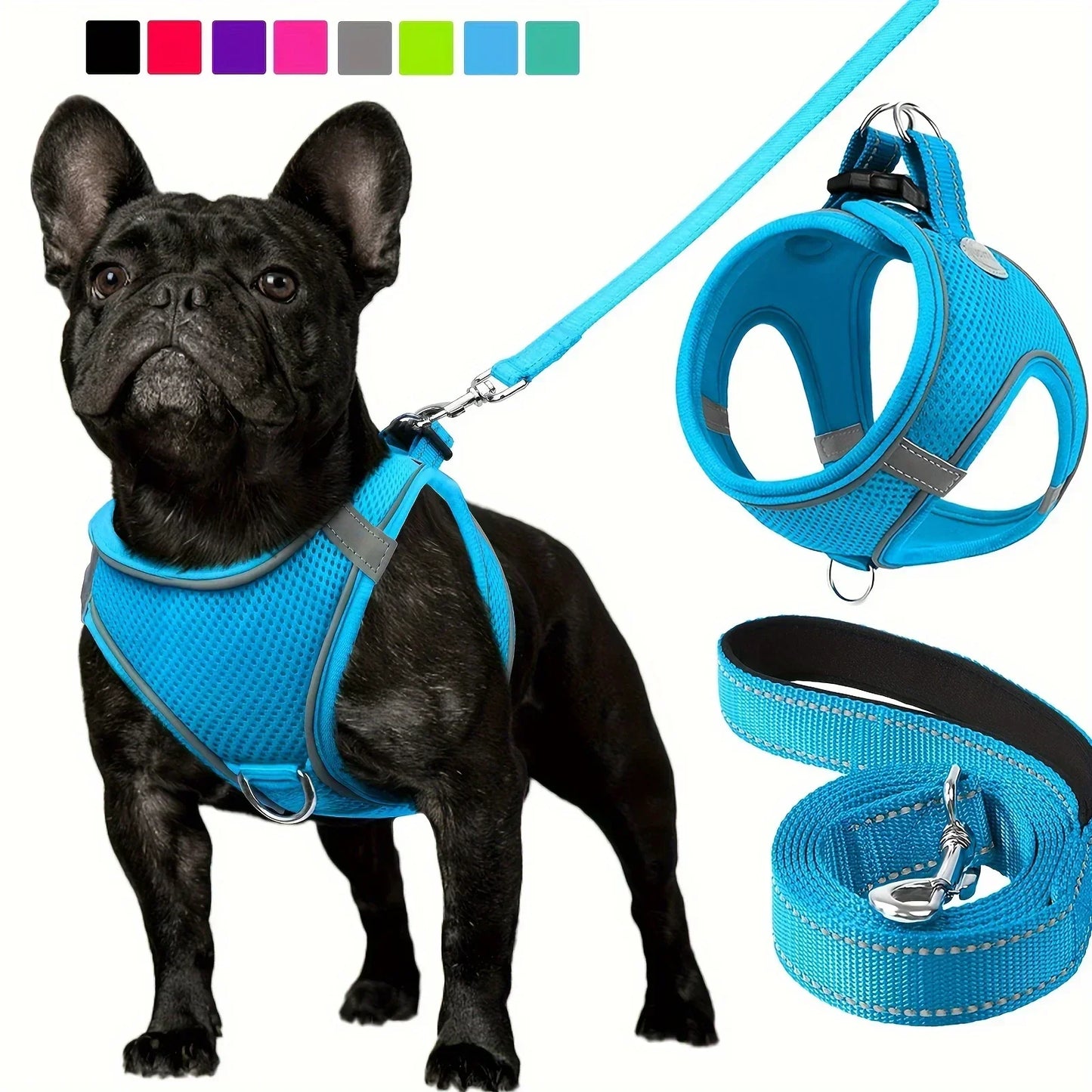 Ultimate Comfort Reflective Step-In Dog Harness and Leash Set - Soft Padded Breathable Mesh Vest,Ensure Safe Walking