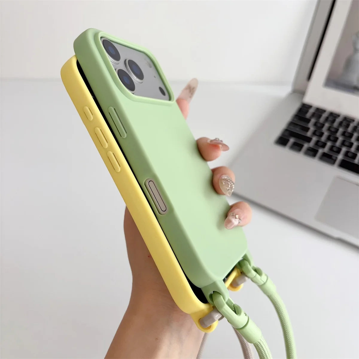 Silicone Phone Case for IPhone 17 Air 16 16E 15 14 Plus 11 13 12 Mini Pro Max Crossbody Lanyard Candy Color Soft TPU Back Cover