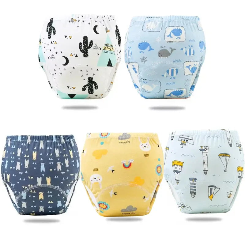 2/3/4/5/8Pc Baby Potty Toilet Training Pants Nappies Cartoon Boys Girls Underwear Cotton TPU WaterProof Panties Reusable Diapers