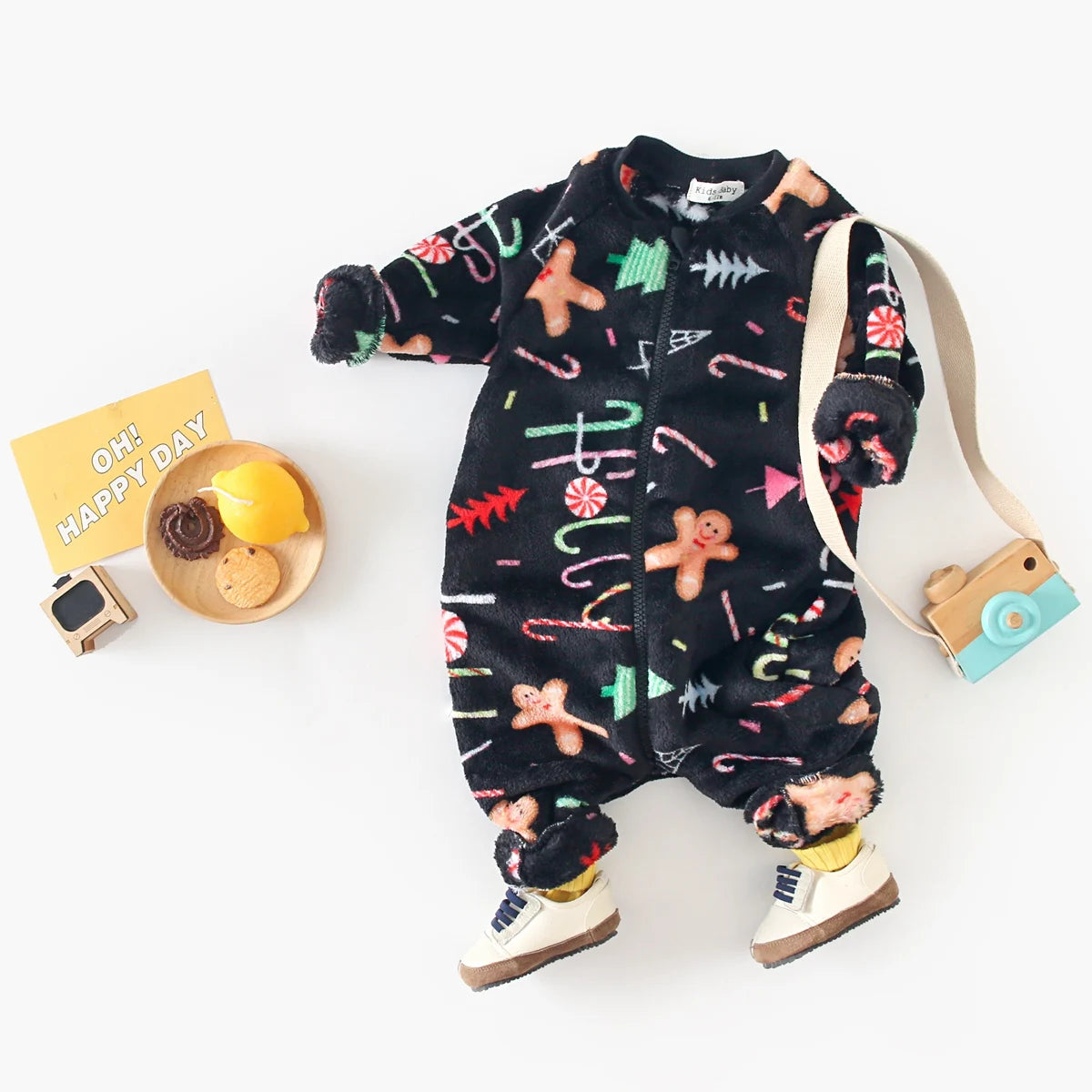 Toddler Christmas Winter Jumpsuits  Fleece Thickened Rompers Infants Baby Clothing Warm Cozy