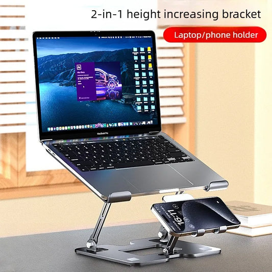 Mobile Phone Laptop Stand 2-in-1 Height Increasing Vertical Heat Dissipation Folding Office Adjustable Steel Stand