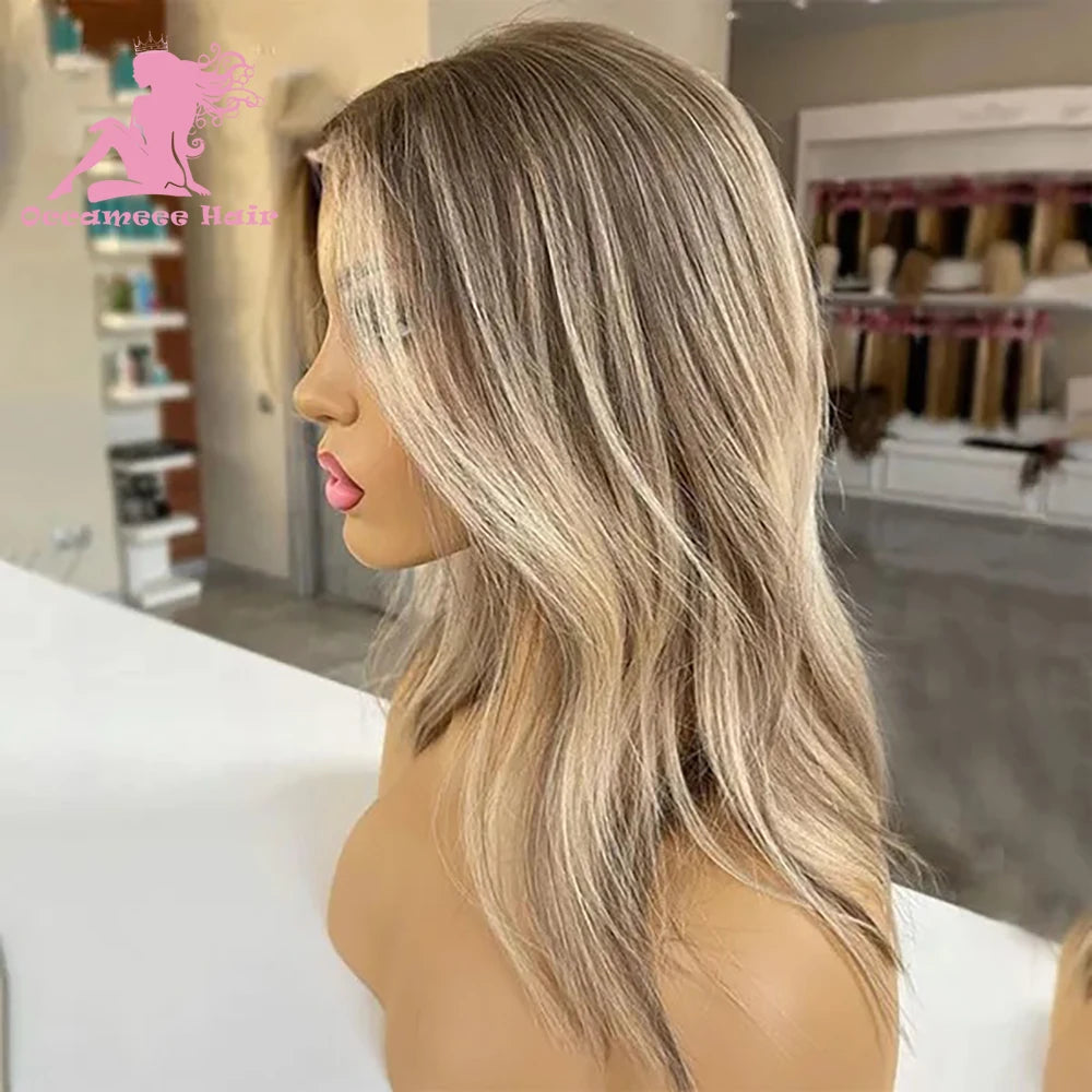 Human Hair Full Lace Brown Highlight Blonde Brazilian Virgin Hair Wigs 13x4 13x6 360 Frontal Wig PrePlucked Hd Transparent Lace