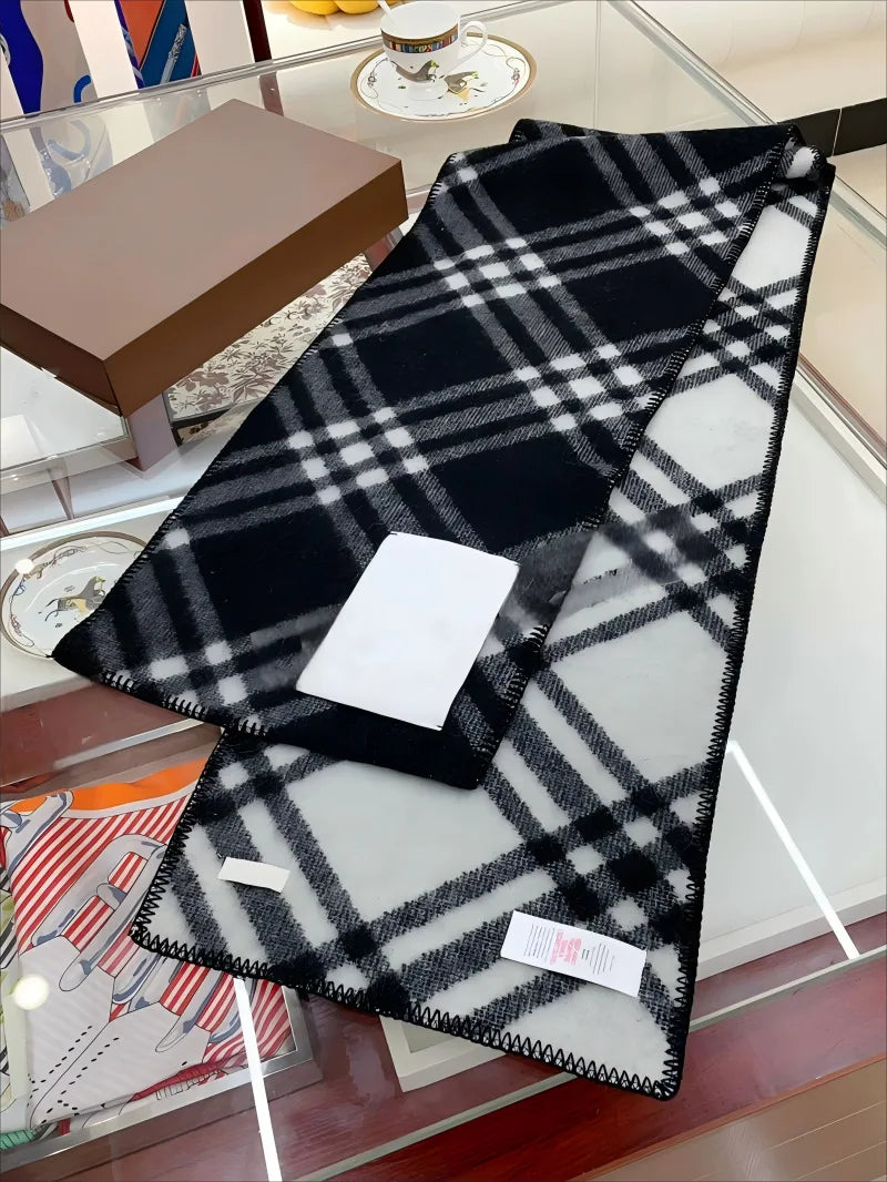 Scarf Shawl Double-Faced Plaid Wool Scarf Neck Warmer Soft Comfortable Fashion Long Scarf for Men and Women