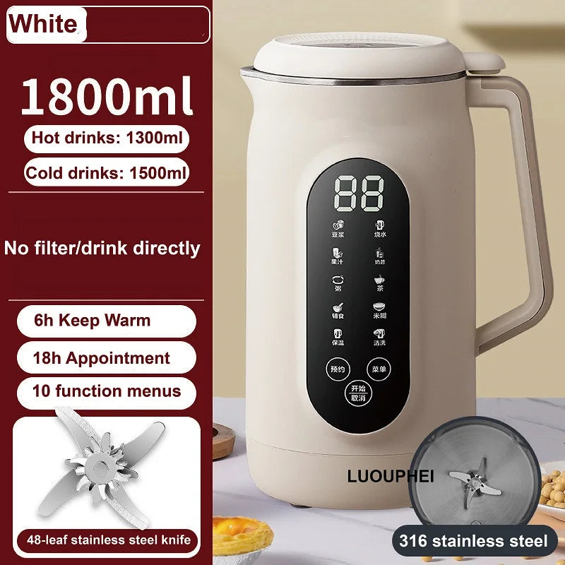 1.8L Soy Milk Machine 18h Appointment Filter-free Wall Breaking Machine Mixer Home Electric Juicer Multifunctional Food Process