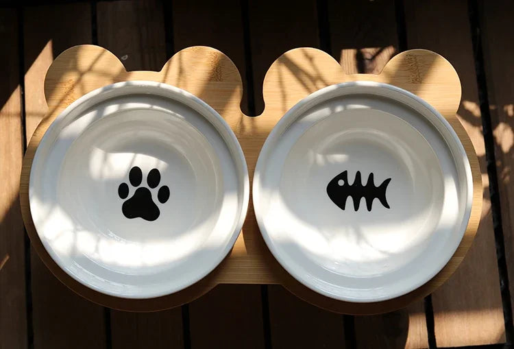 Ceramic Cat Bowl Cat Food Feeder Dog Bowls Drinking Water Bowl Cervical Protection Pet Supplies Ceramic Double Cat Bowls