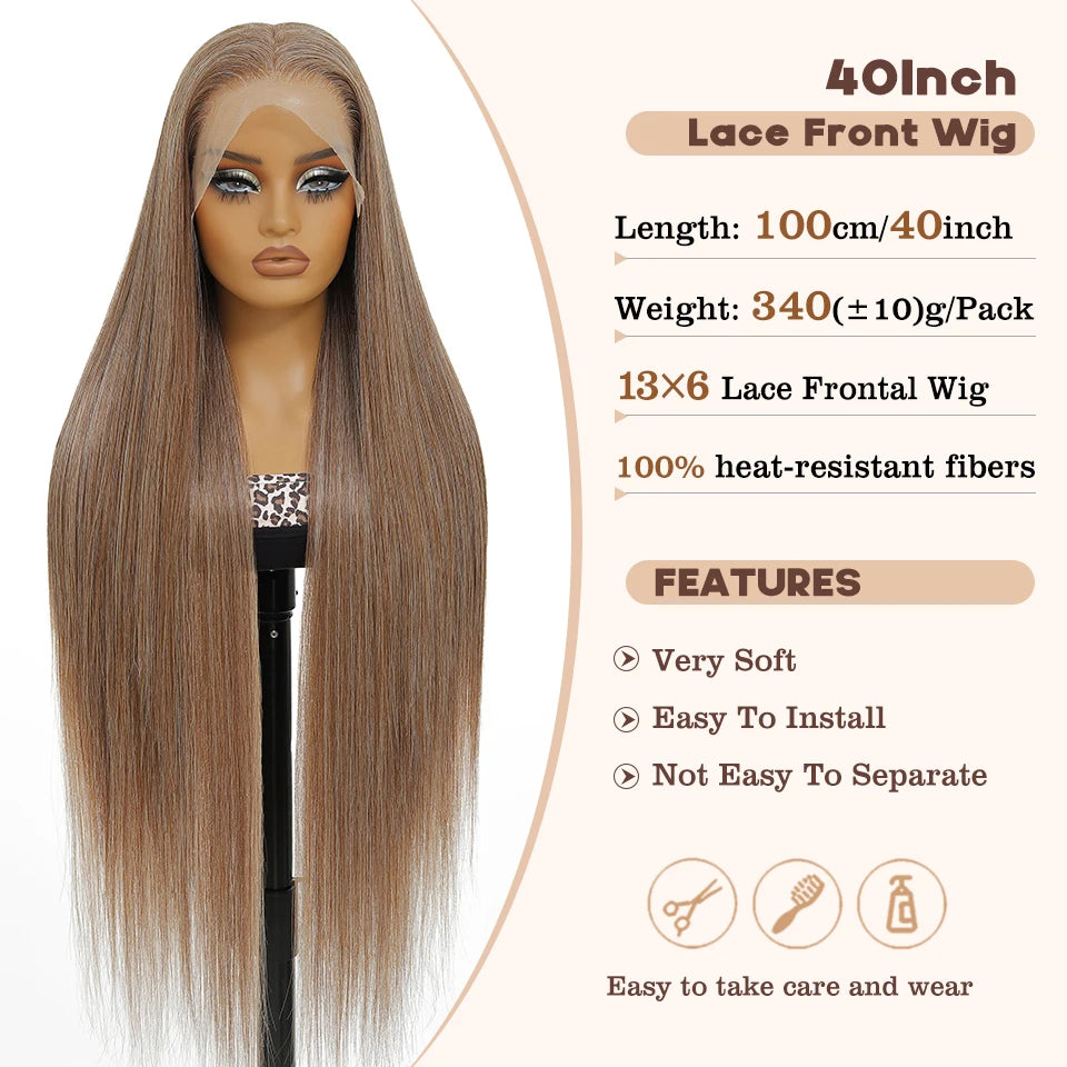 Highlight 13x6 Synthetic Lace Frontal Wigs For Women 40 Inch Long Silky Straight Lace Front Wigs High Quality American Afro Wigs