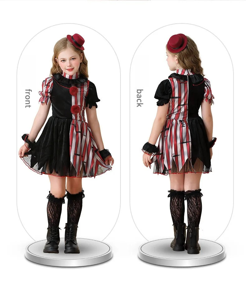 Halloween Cosplay Costumes Horror Clown Dresses Pants Headwear Clothes Sets Carnival Theme Party Role Playing Outfits for Girls