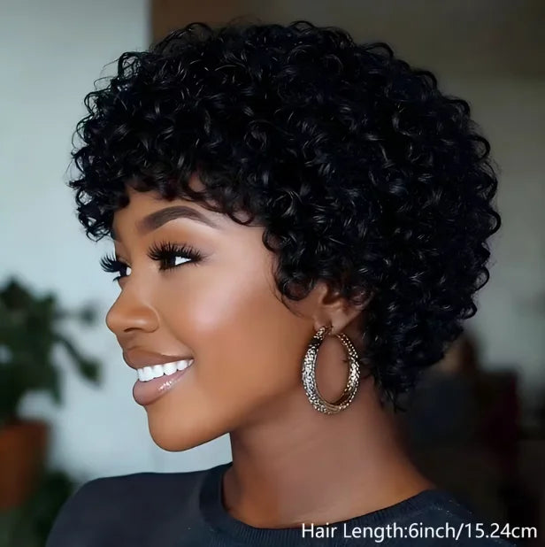 Short Black Kinky Curly Wig for Women Natural Pixie Cut Afro Tiny Coily Synthetic Hair Wigs Heat Resistant Daily Hairstyle