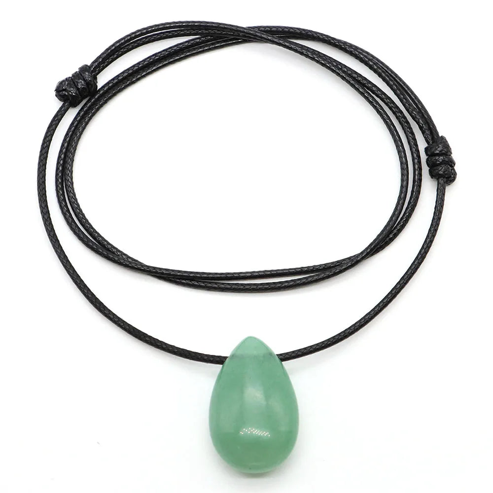 Natural Stone Water Drop Shape Necklace Pendant Rose Quartz Amethyst Lapis Lazuli Healing Crystal Gemstone Charm Jewelry Gifts
