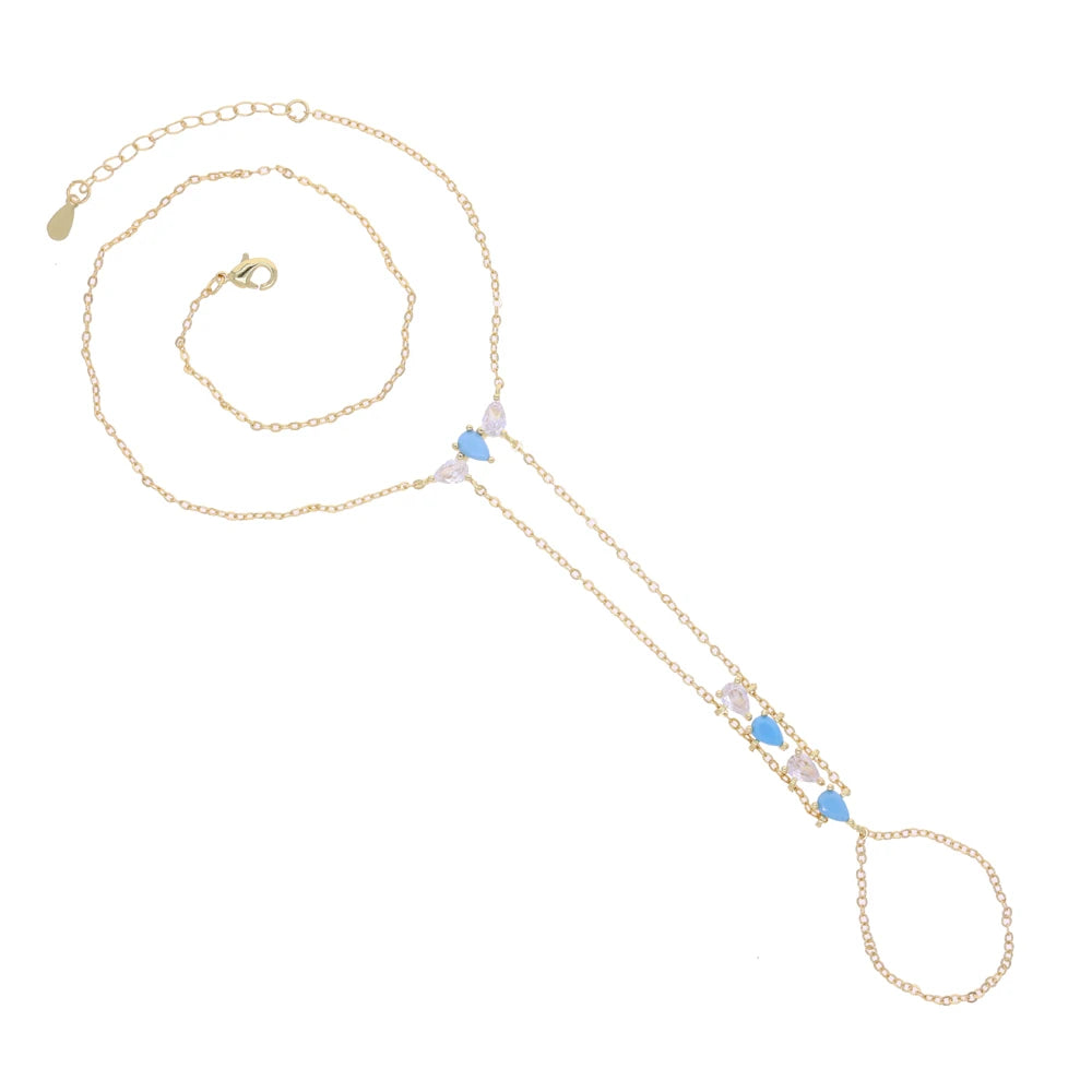 2025 New High Quality Geometric Bezel Setted Blue Turquoises Stone Summer Hot Fashion Jewelry Women Hand Chain Bracelet