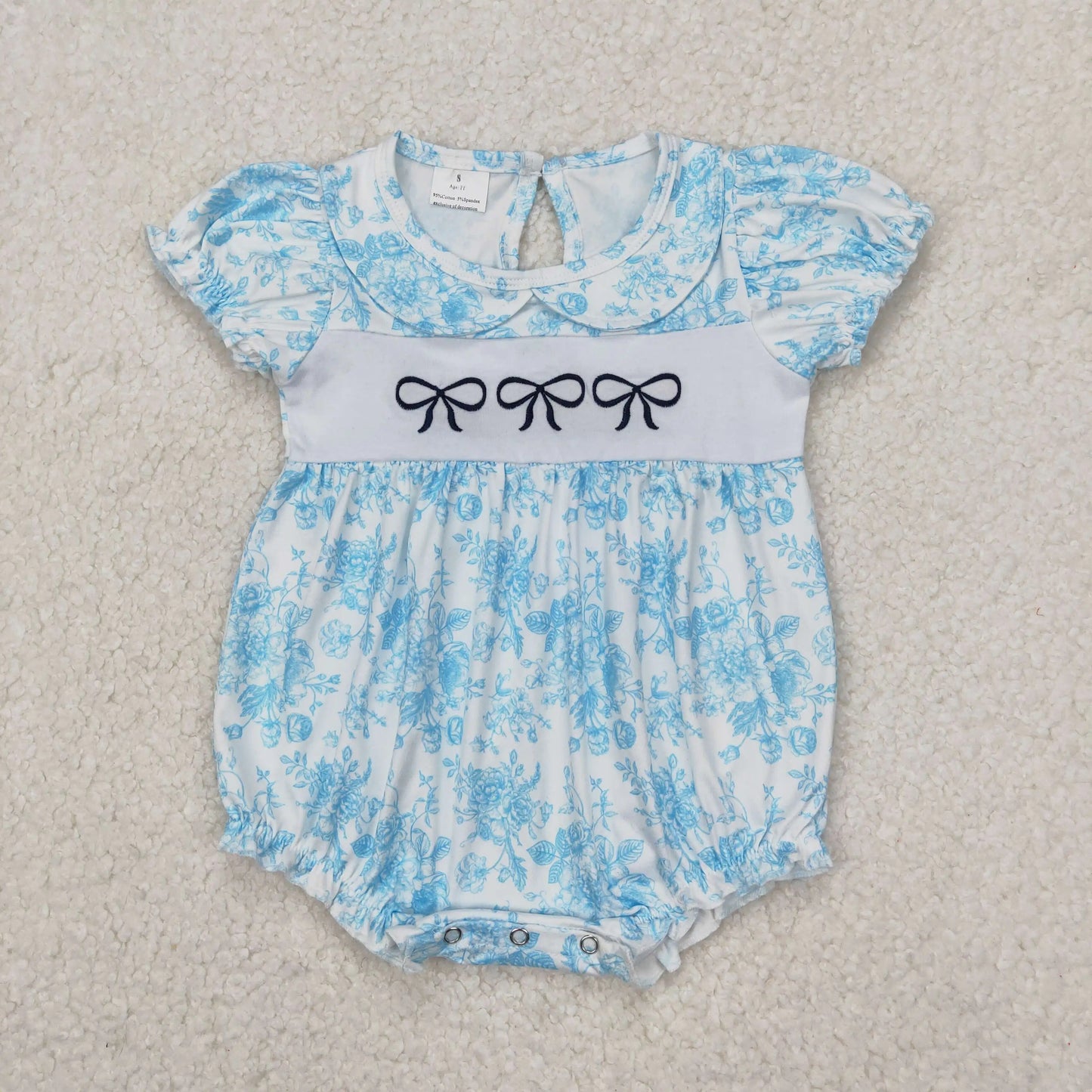 4.14y NEW stock baby girls summer romper wholesale boutique embroidery pattern floral flowers purple flying sleeves onesie