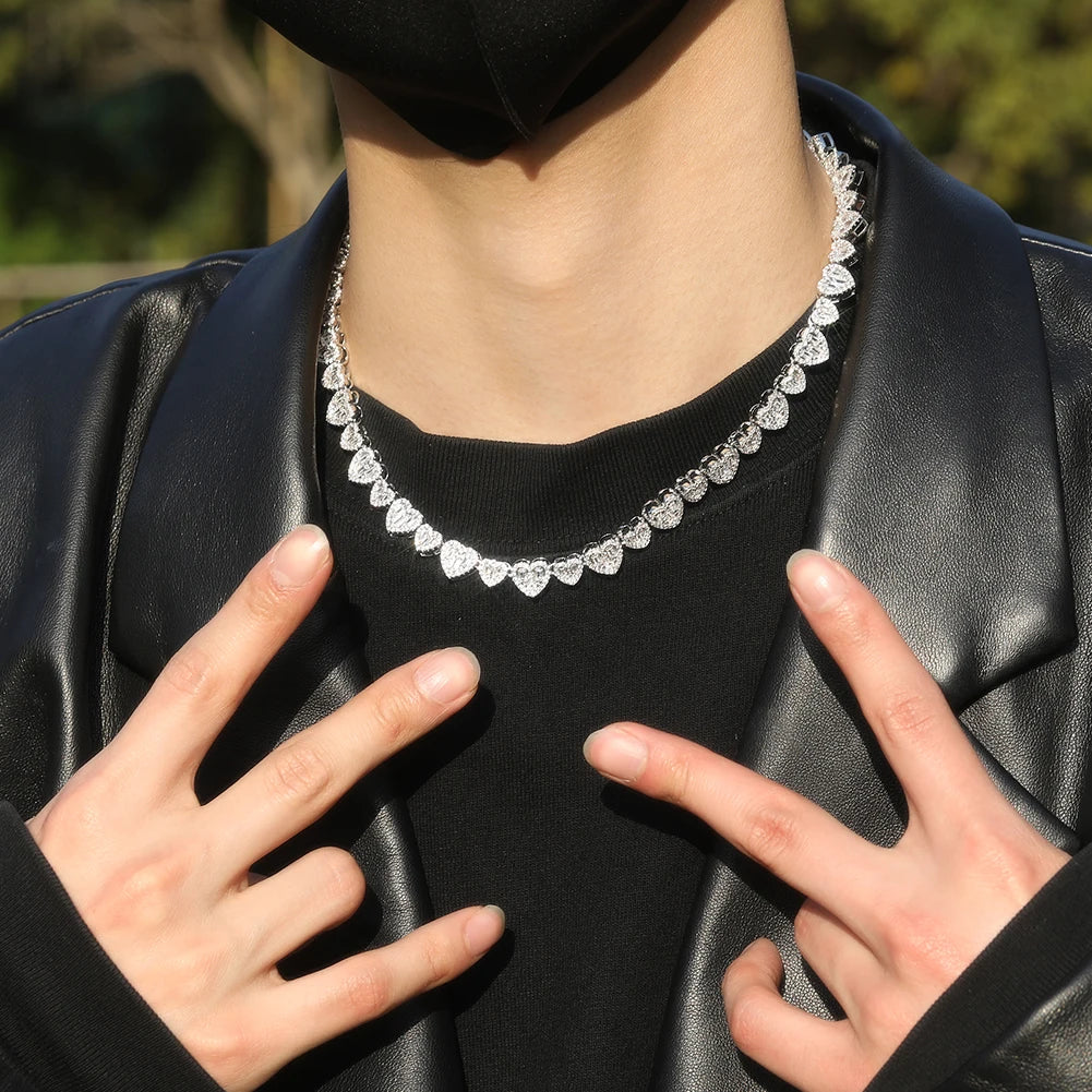 UWIN BaguetteCZ Heart Chain Necklaces for Women Iced Out AAAAA Cubic Zirconia Tennis Chain Necklaces Fashion Jewelry for Gift