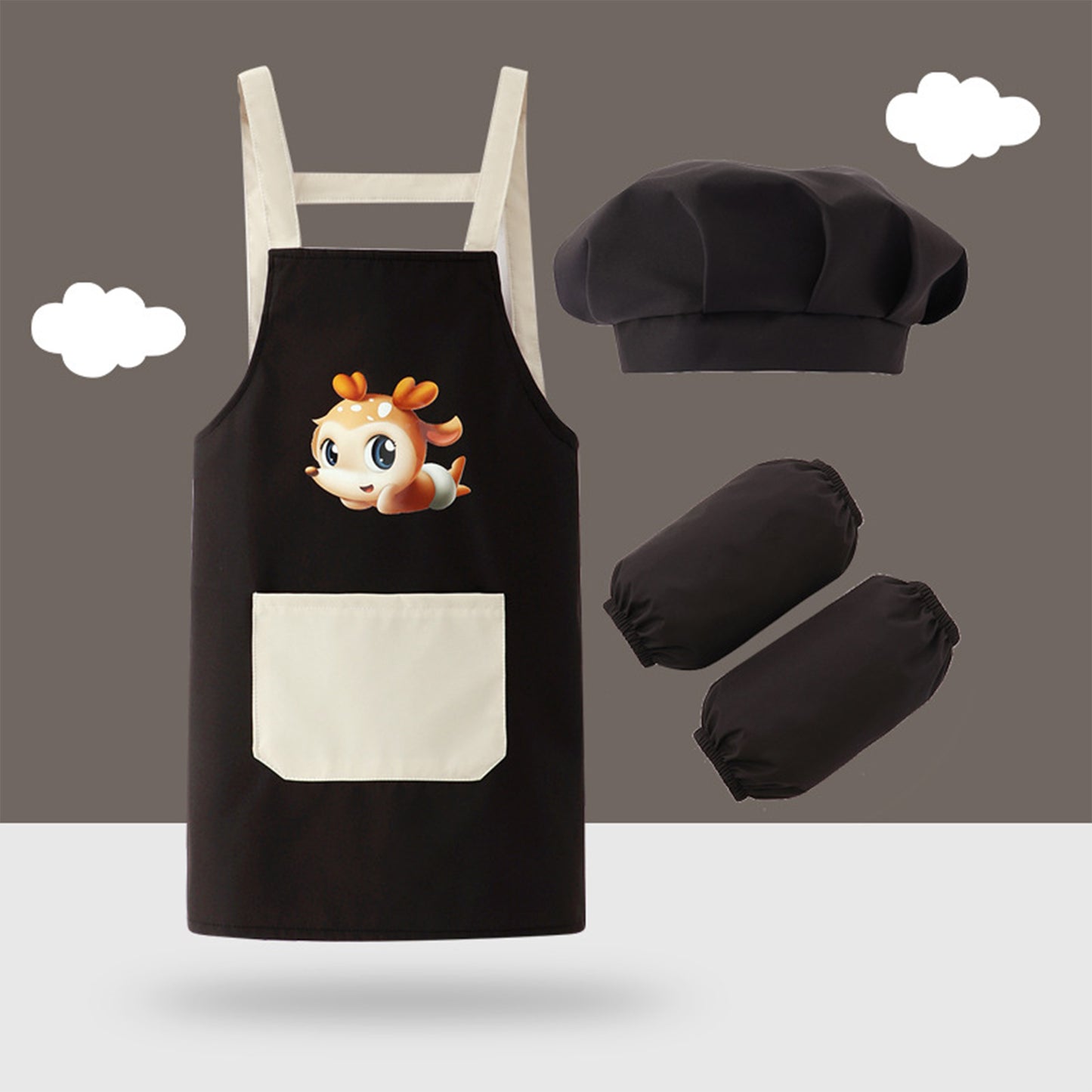 Kids Artist Costume Accessories Set Painter Dress-Up with Hat Animals Pattern Apron Arm Sleeve for Halloween Career Day Costume