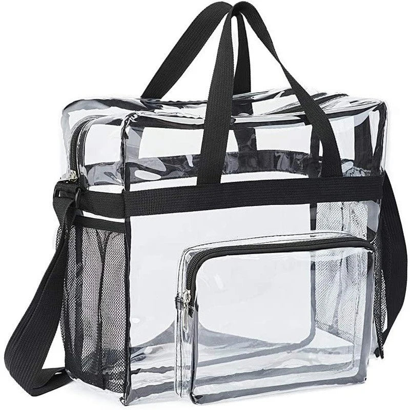 【S】Large Capacity PVC Transparent Bag Portable Washing Bag Clear Tote Multi Pocket Handbag for Home Use Durable Material