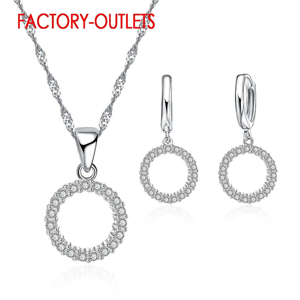Genuine 925 Sterling Silver Bridal Jewelry Sets Beads Cubic Zirconia Necklaces Hoop Earrings Women Girls Engagement Anniversary