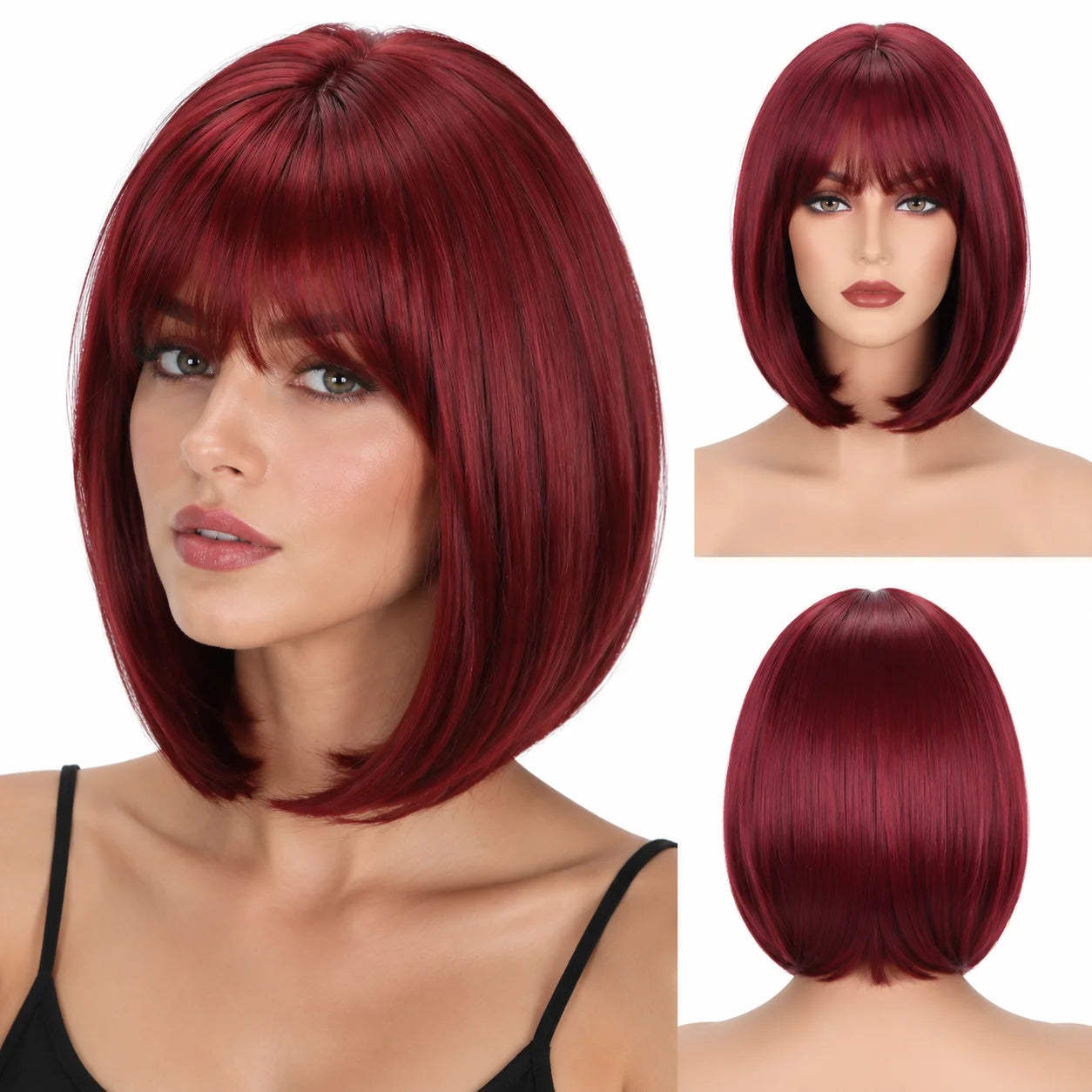 Short Bob Wig With Bangs Straight Synthetic Hair Wigs For Women Natural Look Daily Party Cosplay Heat Resistant Full 3 Color Wig