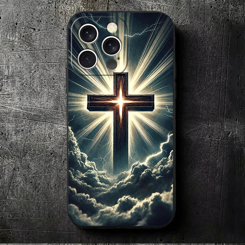 God Jesus Pray Cross Bible Soft Phone Case for iPhone 16 16E 17 Air 15 Pro Max 14 Plus 13 Mini 11 12 7 Black Cover Back Shell