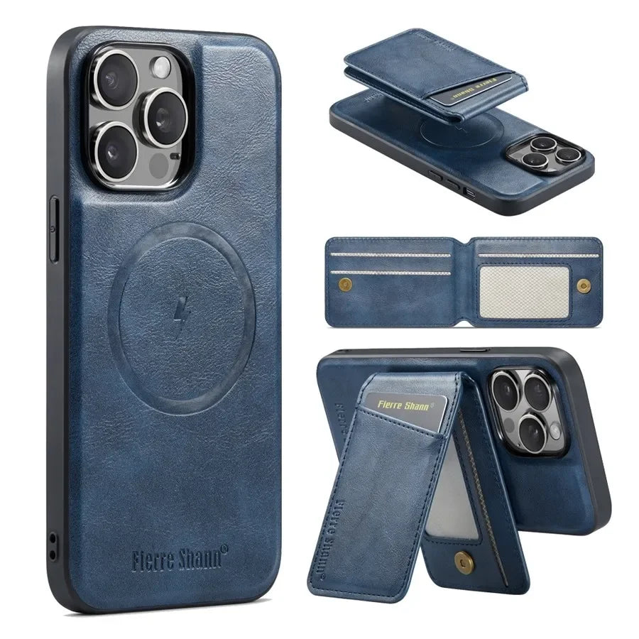 Magnetic Detachable Leather Wallet Phone Stand Case Wireless Charge Cover for iPhone  18 17Air 11 12 13 14 Plus 15 16 17 Pro Max