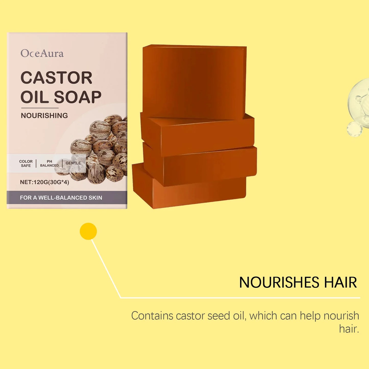 Castor Oil Soap Shampoo Bar Natural Hair Care Deep Moisturizer Scalp Treatmen Nourishing All Hair Types Travel Friendly Eco 120g