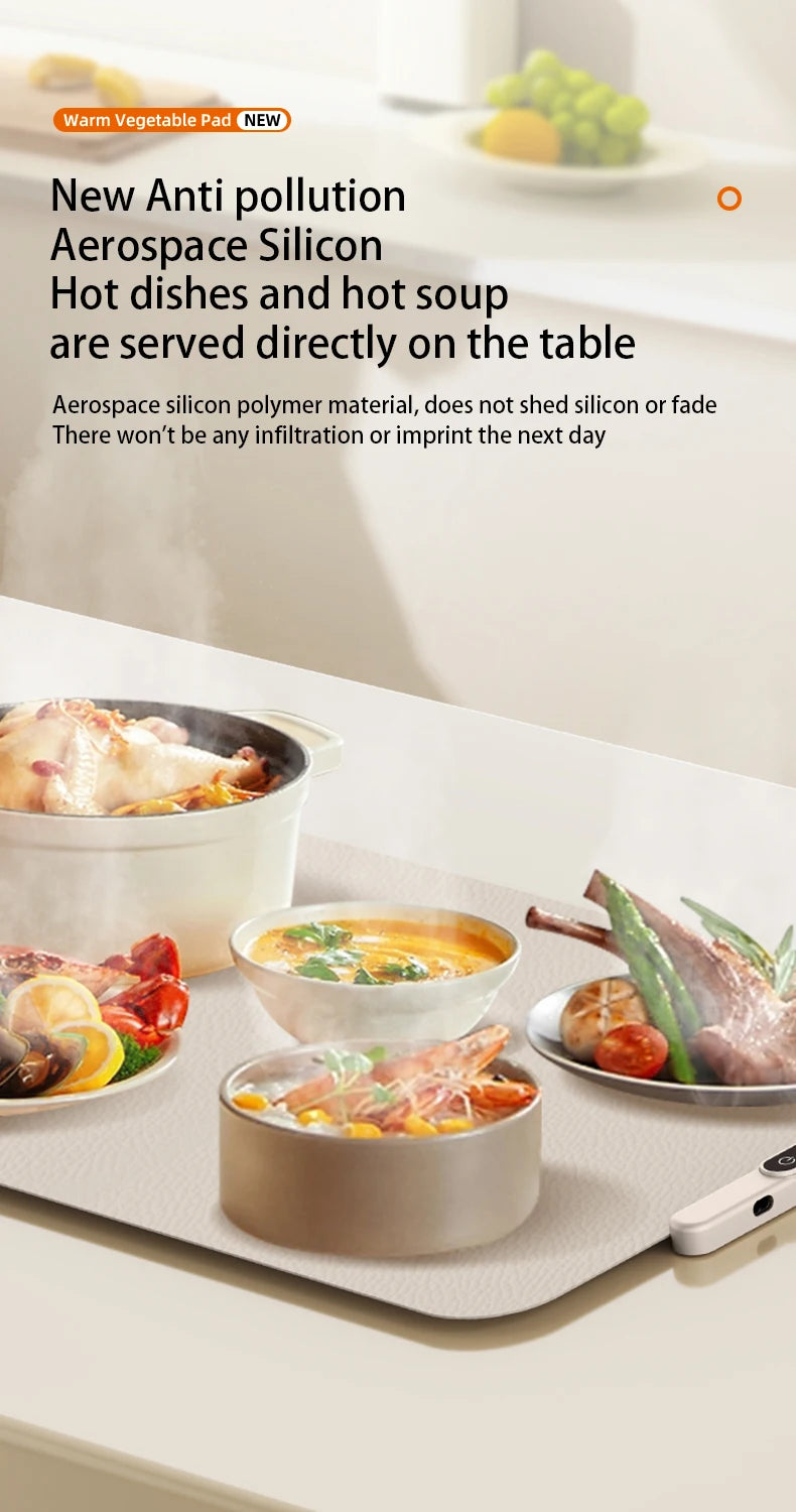 TINSOL Food Warmer Pad Foldable Silicone Heating Pad Portable Meal Cart Insulation Pad 8-Level Temperature Adjustment
