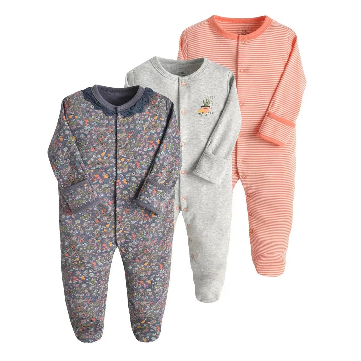 3pcs/Lot Cotton Soft Baby Romper Jumpsuit for Boys Girls with Zipper Footed Long Sleeve Pajama Sleepsuit Outfit Infant Clothes