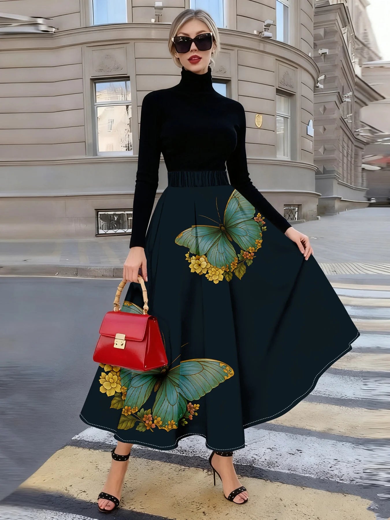 Women's A Line Midi Skirt with Pleats High Waist Elastic Waist Summer Casual Office Work Skirt for Women Spring Autumn