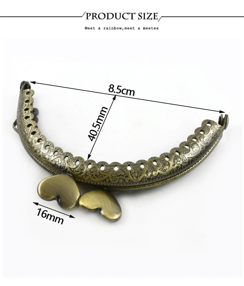 1/2/5/10Pcs 8.5cm Embossed Metal Bags Handle Purse Frame Kiss Clasp for Coin Wallet DIY Handmade Sewing Brackets Bag Accessories