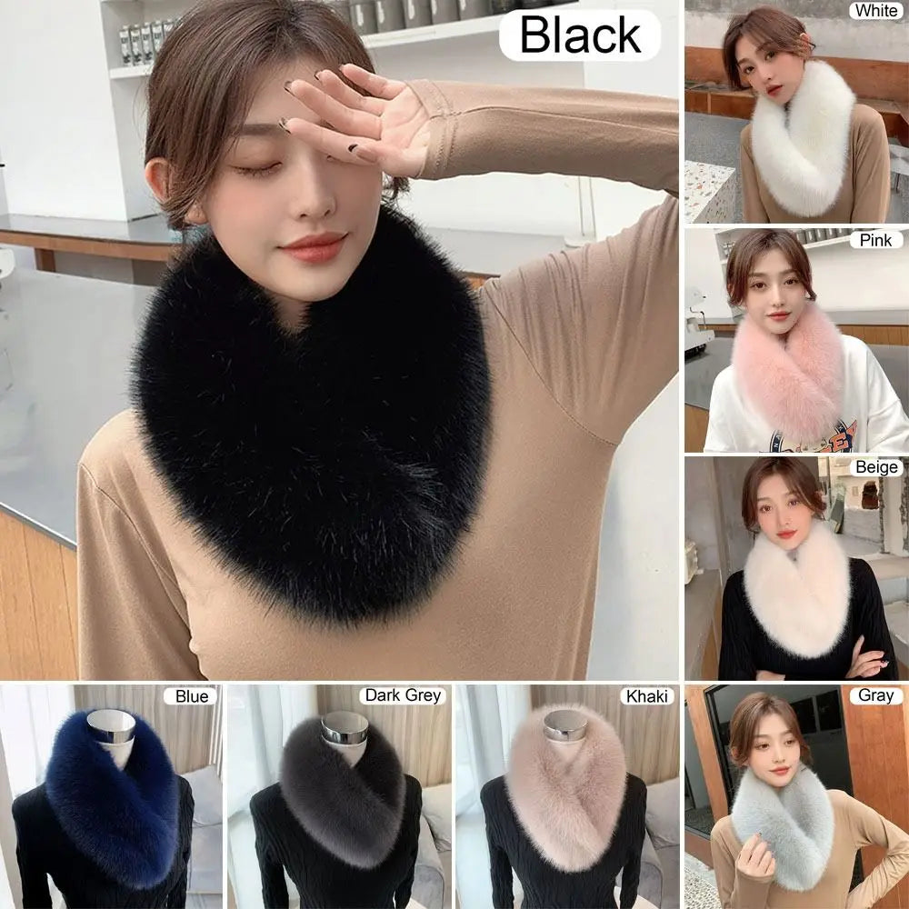 Women Hair Collar Winter Female Fur Scarf Solid Color Shawl Imitation Fur Scarf Artificial Wool Bib