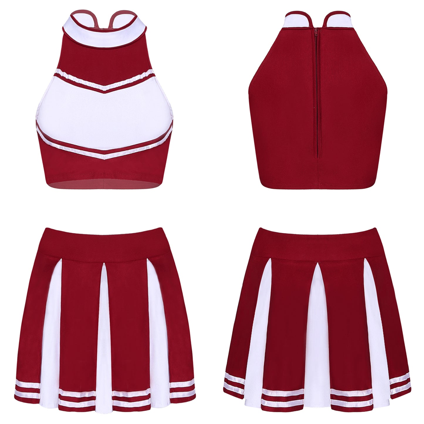 Women Cheerleading Cheerleader Costume Uniform School Girls Carnival Cosplay Outfits Stand Collar Crop Top with Mini Skirt